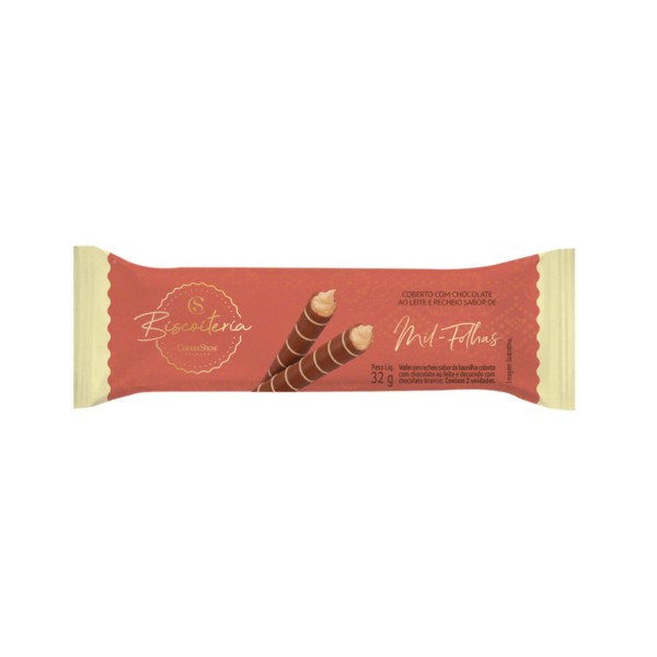 Wafer Recheado de Mil Folhas Coberto com Chocolate ao Leite
